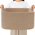 65L Collapsible Woven Rope Laundry Basket with Handles,Jute | 21x16x12 Foldable Rectangular Blanket Basket for Toys, Clothes & Pillows,Ideal for Nursery, Bathroom, Bedroom, Living Room