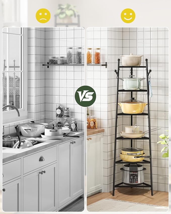 CHOEZON 6-Tier Cookware Stand, Triangle Shelf Storage Tower for Kitchen, Pans Pots Storage Rack, Metal Wire Shelf Organizer, Corner Shelf, for Kitchen, Living Room, Black TPR14BB