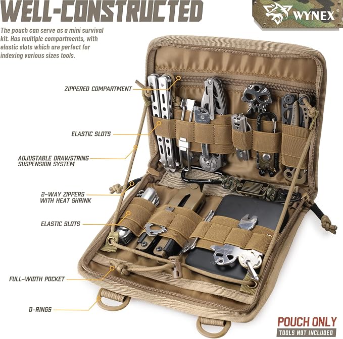 WYNEX Tactical Molle Admin Pouch, Laser-Cut, EDC Organizer Tool Pouch | Utility Organizer EDC Medical Bag, EDC Pocket Modular Pouch, Tactical Accessories EDC Pouch, Include U.S Patch