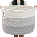 90L Extra Large Blanket Basket,Woven Rope Laundry Basket Hamper with Handles, Decorative Nursery Basket Storage Bin for Toys, Clothes Organizer, Living Room, Bedroom, Bathroom, Grey