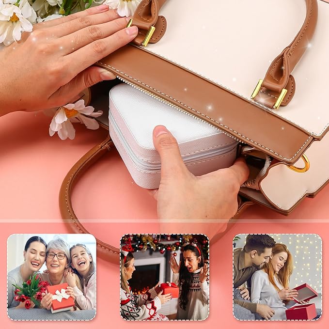 Neveika Jewelry Box with Mirror,Small Jewelry Organizer Box，Travel Jewelry Case for Women，Gift Jewelry Boxes for Female Girls (2pcs mirror white)