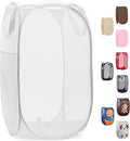 Pop Up Laundry Hamper, Collapsible Mesh Clothes Basket - Handy Laundry 71L Foldable Clothes Basket with Reinforced Handles, Wide Opening and Side Pocket for Dorm, Travel, Cruise, Bedroom (White)