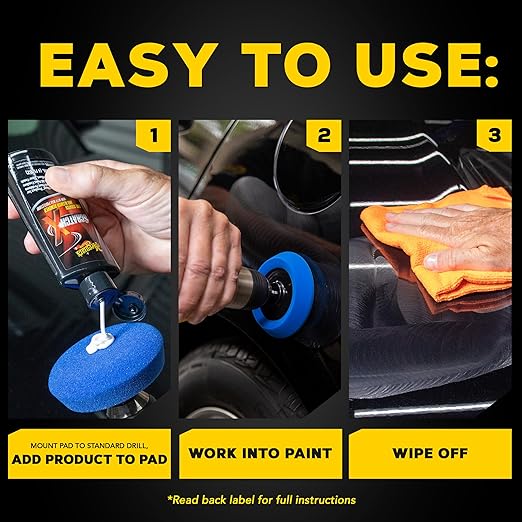 Meguiar's Quik Eraser Kit, Car Scratch Remover for Repairing Surface Blemishes, Car Scratch Repair Kit with ScratchX, Drill-Mounted Pad, and Microfiber Towel, 4 Count