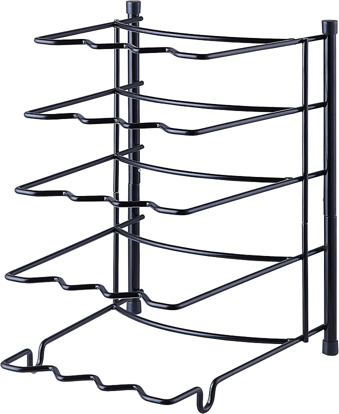 SunnyPoint Metal Heavy Duty Kitchen Countertop Cabinet Pantry Pan, Pot Lid, and Pot Organizer Rack Holder, 9.25 x 10.4 x 13.25 Inch, Black