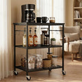 Homleke 3-Tier Rolling Kitchen Microwave Cart, Utility Cart | with Lockable Wheels Coffee Bar Table Station with 6 Hooks, Small Appliance Storage Shelf, Black