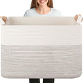 OIASKET 108L Cotton Rope Storage Basket for Living Room and Bedroom 25"x16"x16" Woven Laundry Basket, Heavy Duty Bin for Blankets, Pillows & Toys, Pet-Safe & Scratch-Free, Black and White