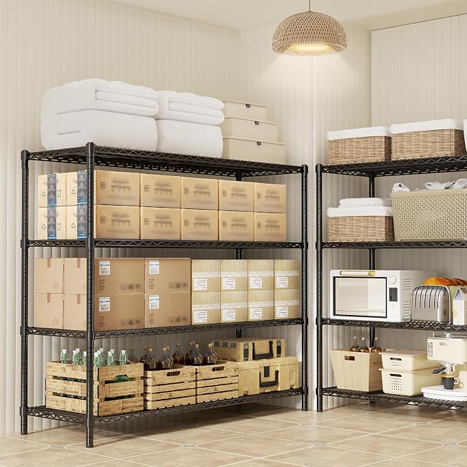 ROOMTEC 4-Tier Heavy Duty Garage Shelves, 60"L*24"W*72"H, Max Loads 3200LBS | Adjustable Storage Shelves, Wire Shelving, Industrial Metal Shelf Rack for Kitchen, Laundry, Pantry, Warehouse, Basement