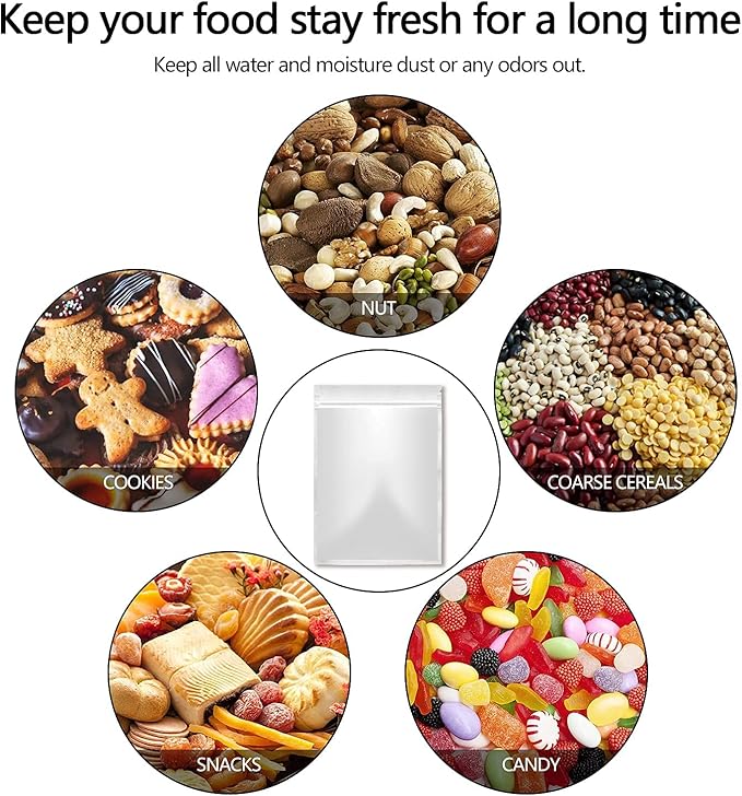 100 Pack Mylar Bags for Food Storage 5.5 x 7.9 Inch Smell Proof Bags Resealable Aluminum Foil Packaging Pouch Bag Silver