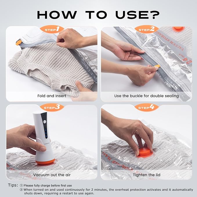 15 Combo Travel Vacuum Storage Bags with Portable Cordless Electric Pump | Vacuum Seal Bags for Clothing and Suitcase, Airtight Triple Seal, Save 80% Space, Cruise Vacations, Bedding, Seasonal Storage