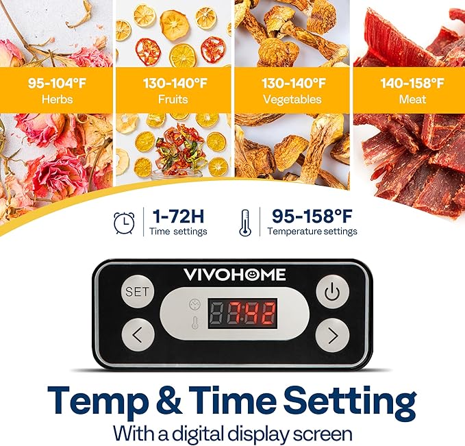VIVOHOME Electric 5 Trays Food Dehydrator Machine, 400W Hydrator Machine with 72H Digital Timer and Temperature Control for Fruit Vegetable Meat Jerky Herb Beef Mushroom, Black