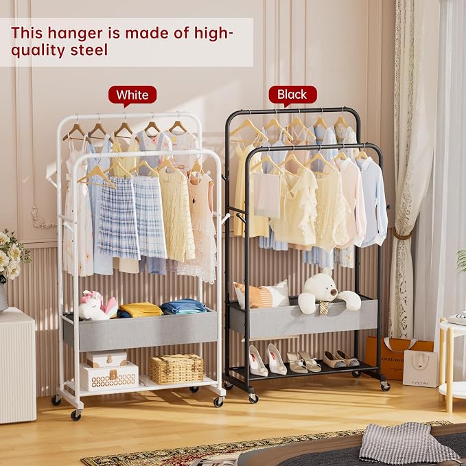 SINGAYE Wardrobe Standing Closet Clothing Rack With Shelf Hanging Clothes | Wardrobe Open Compact Small Metal Garment Hanger Stand Alone Free Standing Black Closet Rack Storage Organizer Heavy Duty