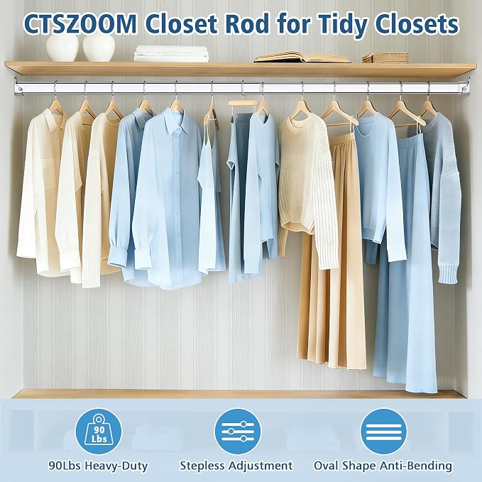 Adjustable Oval Closet Rod, 18-31 Inch,90 Lbs Heavy Duty (Chrome)