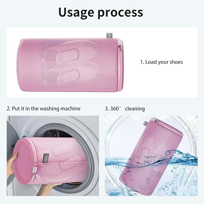 Kimmama Shoe Washing Machine Bag, Shoe Laundry Bag, Pink, 8x15", 2 Pack | Shoe Bag, For Sneaker, Tennis, Footwear, Trainers, Slippers, Sock, Building Blocks, Sandwish Mesh, Travel, Divided