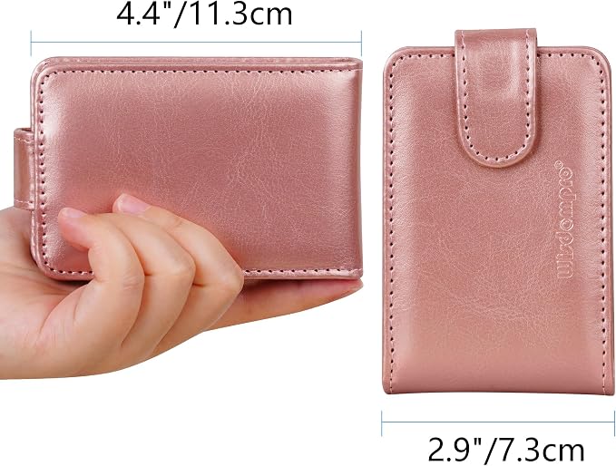 Wisdompro Slim PU Leather Credit Card Holder, Horizontal Rose Gold | RFID Blocking Wallet Debit Card Protector, Organizer Case, Card Case, 20 Card & 7 Memory Card Slots, with Magnetic Closure