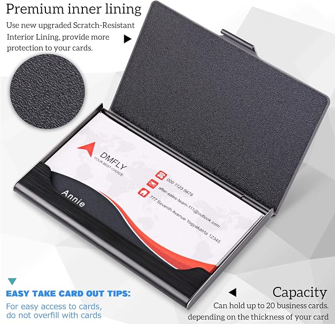 Slim Business Card Case for Men & Women, Pocket Metal Case, Professional Stainless Steel Business Card Holders, Purse Name Card Holder, Buckle Style Shut, Black