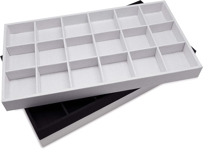 The Display Guys - Stackable Jewelry Tray and Organizer - for Drawers, Dressers, Store Display (18 Compartments, Black Burlap)