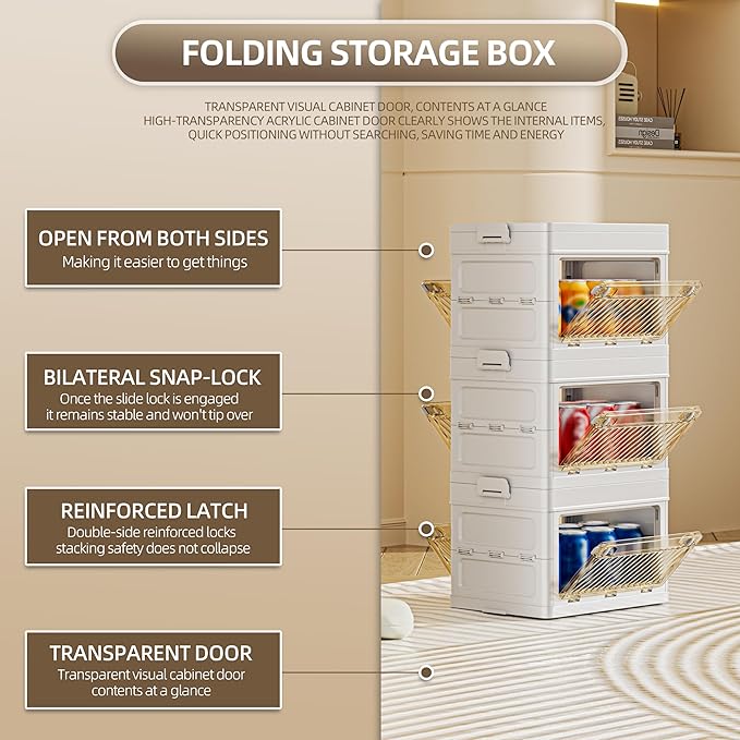 28 QT / 7 Gal Space Saver Foldable Cabinet Slim Profile, Double Transparent View Doors, Instant Pull-Up Frame for Apartments/Dorms