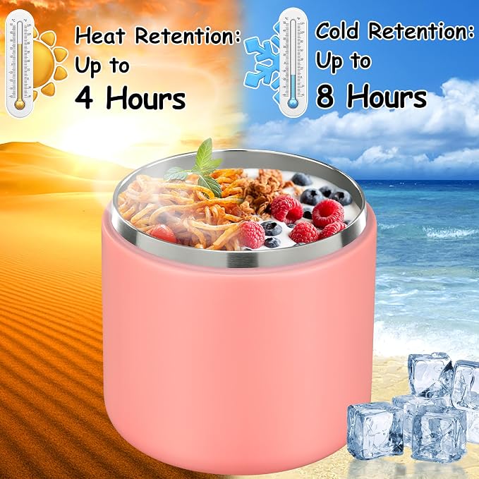 Pawtong 19oz Insulated Vacuum Food Jar with Buckle Lid Wide Mouth Soup Thermo for Hot Food Kids Leakproof Stainless Steel Lunch Container- Pink-1Pack