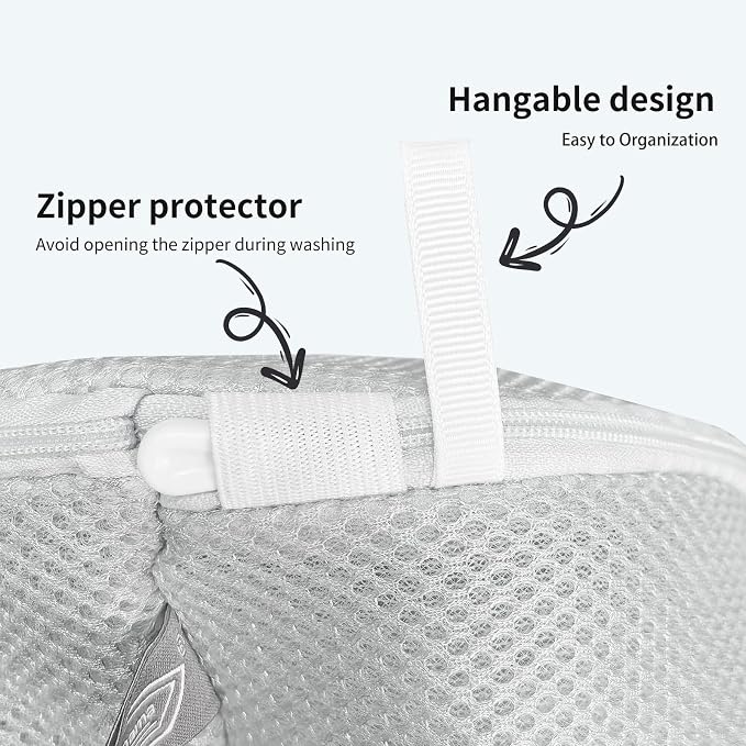 Kimmama Shoe Washing Machine Bag, Shoe Laundry Bag, Grey, 8x15", 2 Pack | Shoe Bag, For Sneaker, Tennis, Footwear, Trainers, Slippers, Sock, Building Blocks, Sandwish Mesh, Travel, Divided