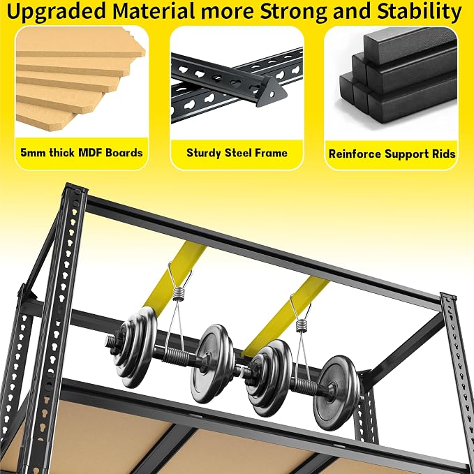 48" W Garage Shelving Heavy Duty 3080LBS Garage Storage Shelving, 5 Tier Adjustable Metal Shelving Unit Utility Rack Shelf for Warehouse, Pantry, Closet, Kitchen 72" H x 48" W x 24" D,Industrial，Black