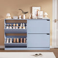 Shoe Storage Cabinet, Wood Shoe Organizer for Entryway with 3 Flip Drawers, Freestanding Shoe Rack with Adjustable Shelf, Narrow Shoe Dresser for Front Door Entrance (Blue, Standard 4 Drawers)