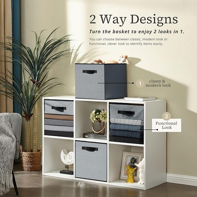 DECOMOMO Storage Bins, Cube Storage Bin with Window | 13x15x13", 6 Pack, Fabric Storage Cubes for Shelves (Grey)