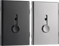 Tatuo 2 Pcs Business Card Holder Thumb Drive Black Gray Stainless Steel Business Name Card Case Portable Slide out Name Holder Wallet Nice Design Pocket for Men and Women