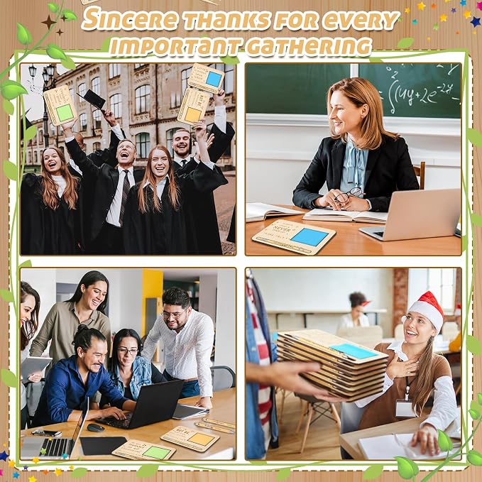 Kosiz 10 Set Back to School Teacher Christian Gifts Bulk Wooden Sticky Note Holder with Notes and Ballpoint Pens Christian Thank You Gift for Teacher Team Employee Office Supplies