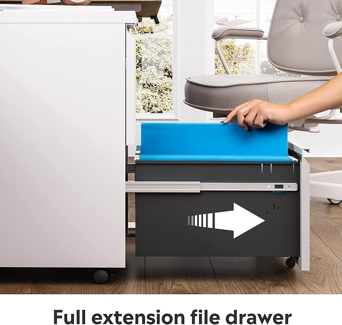 DEVAISE 2 Drawer File Cabinet with Lock for Home Office, Fully Assembled | Under Desk Metal Filing Cabinet with Wheels, Fits Letter/Legal/A4 Size, White