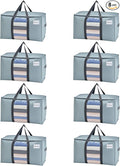 VENO 8 Pack Moving Bags with Clear Window, Heavy Duty Storage Bins with Lid, Around Handles, Tag, Zippers, Extra Large Totes Packing Moving Boxes Supplies for College Dorm Clothes (Light Blue)