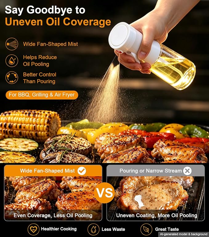 Oil Sprayer for Cooking, Olive Oil Sprayer, Approx. 1g Per Press (2) | Patented Spray Structure, Glass Bottle, Wide Fan Mist, Built-in Filter for Air Fryer, Salad, BBQ and Baking