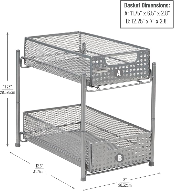 Mind Reader Accessory Organizer, Supply Storage, Desktop, Crafts, Office, Metal Mesh, 8"L x 12.5"W x 11.25"H, White