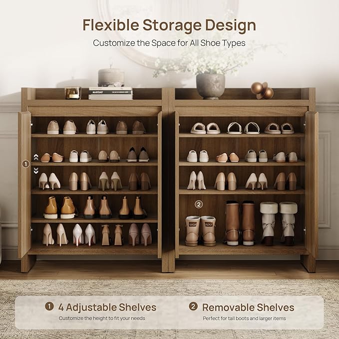 SICOTAS Shoe Cabinet - Fluted Shoe Storage Cabinet for Entryway, 24-Pair Shoes Organizer with Doors & Adjustable Shelves, 6-Tier Shoes Rack Entrance Storage Cabinet for Hallway, Closet, Living Room
