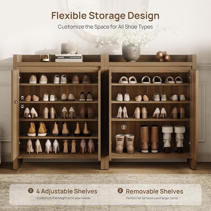 SICOTAS Shoe Cabinet - Fluted Shoe Storage Cabinet for Entryway, 72-Pair Shoes Organizer with Doors & Adjustable Shelves, 3 Pieces Large Shoes Rack Entrance Storage Cabinet for Hallway, Living Room