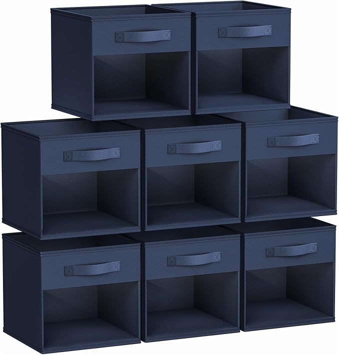 DIMJ Storage Cubes, Cube Storage Bin, 8 Pack Foldable Baskets with Window, Closet Storage Bins with Handle, 11x 11 inch Storage Cubes for Clothes, Toys, Books (Navy Blue)