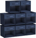 DIMJ Storage Cubes, Cube Storage Bin, 8 Pack Foldable Baskets with Window, Closet Storage Bins with Handle, 11x 11 inch Storage Cubes for Clothes, Toys, Books (Navy Blue)