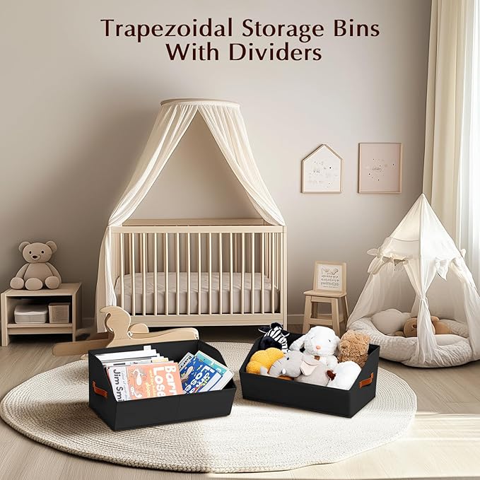 Homsorout Closet Organizers and Storage Bins - 4 Pack Collapsible Divided Trapezoidal Cube Storage Bins Baskets with Orange Handlefor Organizing Clothes Blankets, Toys, Books, Towels(Black)