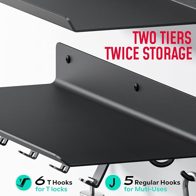 2-Tier Floating Shelf Compatible with Tonal 1 & 2 Accessories | Home Gym Storage Rack, Wall Mount Gym Organizer, Workout Metal Holder, T-Bracket Lock Adapters Hanger, US Patent Holding