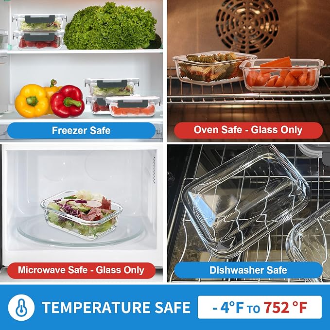GULFLIN Small Glass Food Storage Containers 12 Pack-12oz Glass Containers with Lids for Meal Prep, Food Storage, Freezer to Microwave Safe, Air-Tight, Leak-Proof, Pink Set | Portion Control Glass Food Containers with Lids, Meal Prep, Freezer to Microwa...