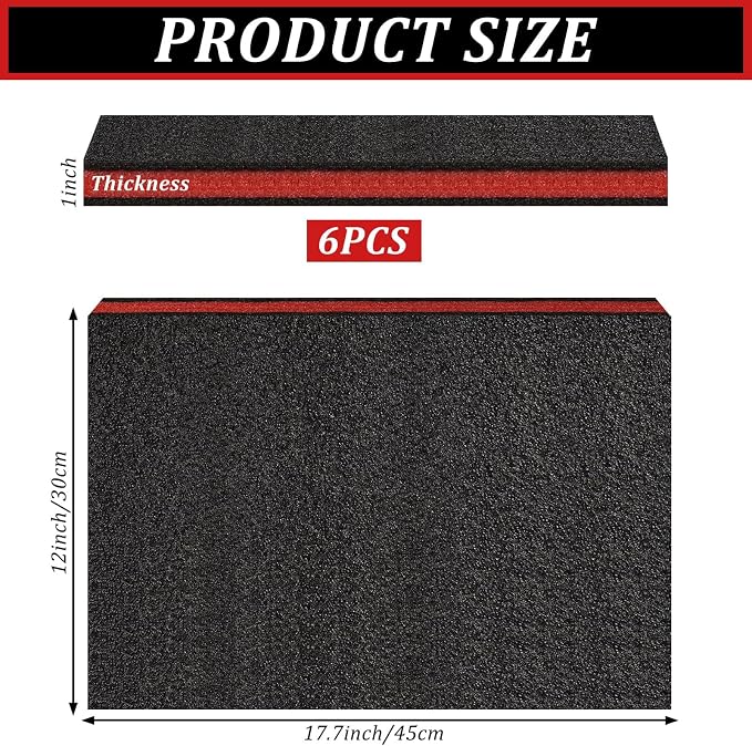 6 Pack Tool Box Foam Inserts for Cases,Tool Box Liner Polyethylene Sheets, Toolbox Kaizen Organizer and Storage Shadow(18 x 12 x 1 Inch,Red, Black)