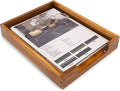 KOLWOVEN Wood Letter Tray -Load Documents Tray for Office Desktop Organizer - Desk Magazine, File, Folder, Paper Holder - Paper Document File Tray Front Drak Brown