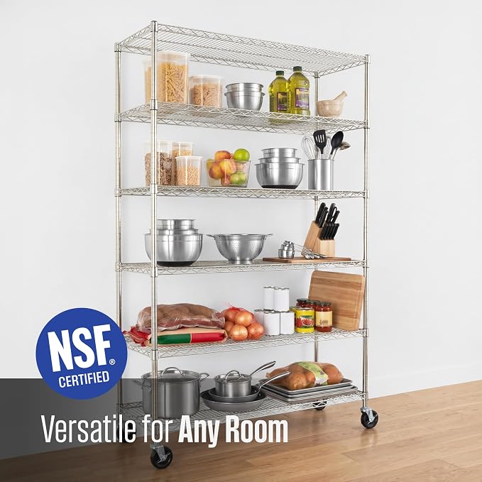 SafeRacks NSF 6-Tier Heavy Duty Steel Wire Rack w/Wheels (18"x48"x72")