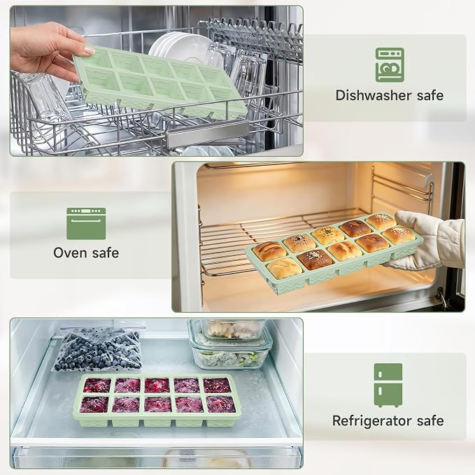 Ice Cube Tray with Lid (4-Pack), 2 Tbsp Large Silicone Freezer Molds, Perfect for Coffee Whiskey Cocktail Ice Making, Stackable Freezer Containers for Storing Sauce, Garlic, Herbs, Ginger