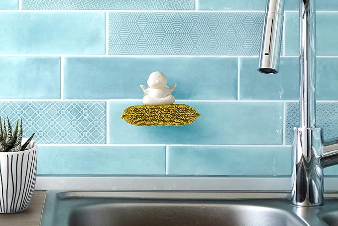 PELEG DESIGN Yogi Sponge Holder, Cute Plastic Sponge Holder for Kitchen Sink with Suction Cup,Dish Sponge Caddy Holder,Dries All Types of Sponges - Sponge Included