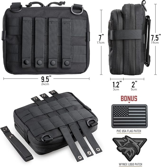 WYNEX Tactical Large Admin Molle Pouch of Double Layer Design EDC Organizer | Molle EDC EMT Utility Pouches with Map Sleeve Modular Tool Bag Large Capacity Flag Patch Included