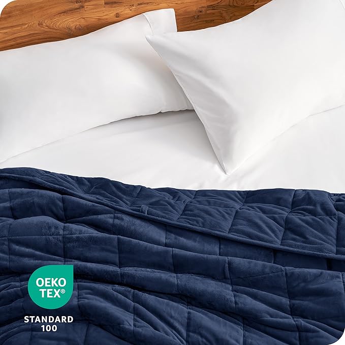 Bare Home Weighted Blanket King Size 25lb (80" x 87") for Adults - Minky Fleece - Premium Heavy Blanket Nontoxic Glass Beads (Dark Blue, 80"x87")