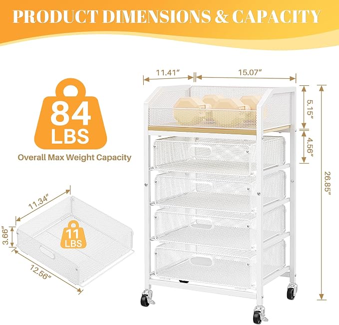SUNALLY Rolling Makeup Cart Organizer with Drawers, 5-Tier Beauty Vanity Storage Cart for Skincare, Cosmetics, Nail Supplies and Bathroom Essentials, White