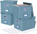 Oterri 4 Pack File Storage Organizer, Document Organizer, Portable File Box with Lid, Fit for Letter/Legal File Folder Storage,Dark Blue-Box only