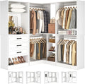 Unikito Closet System with Drawers，86” Modular Corner Closet Organizer System with Mirror，Freestanding Wood Wardrobe Organizer with Hanging Rods & Adjustable Shelves, Walk in Closet Tower, White