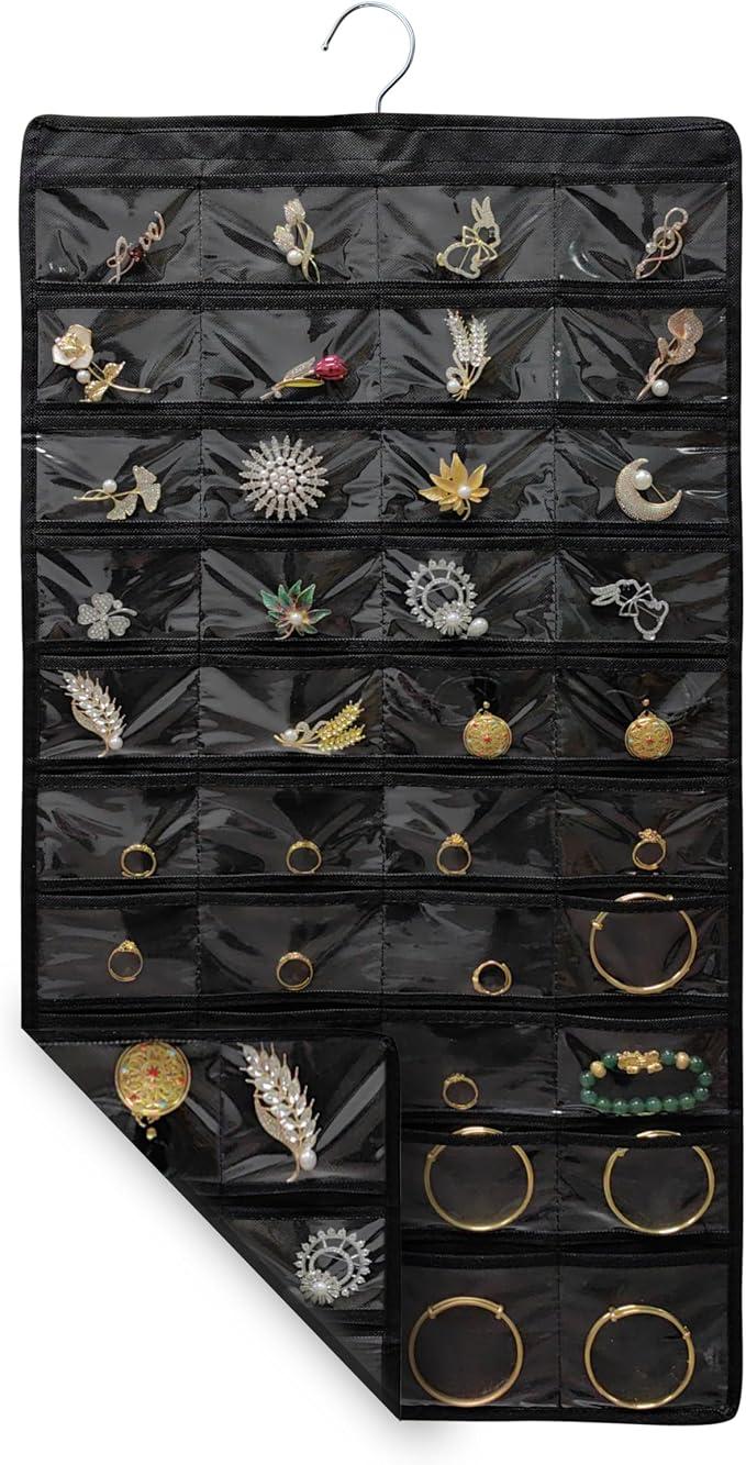 Hanging Jewelry Organizer for Closet Wall Door Double-Sided Jewelry Holder for Earrings, Necklaces, Rings 1 Pcs (Black)